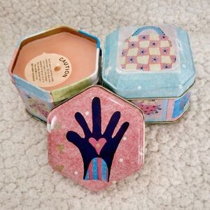 Set of 2 Decorative Tin Candles Pastel Heart Patchwork Cottagecore